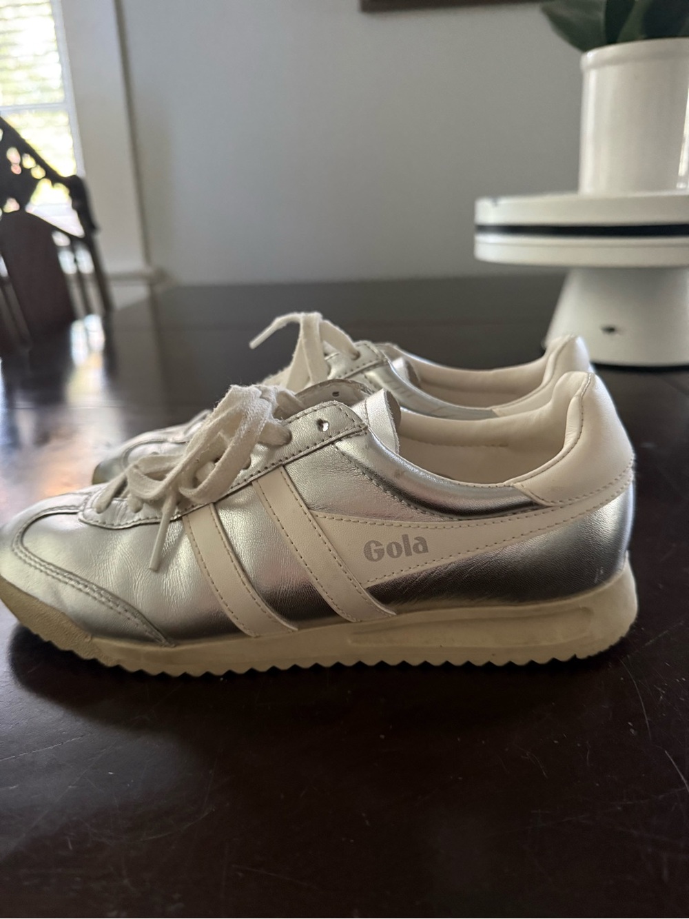 Gola Metallic Silver Low-Top Sneakers with White Accents